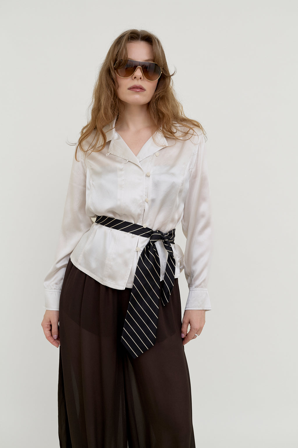 Champagne silk satin blouse