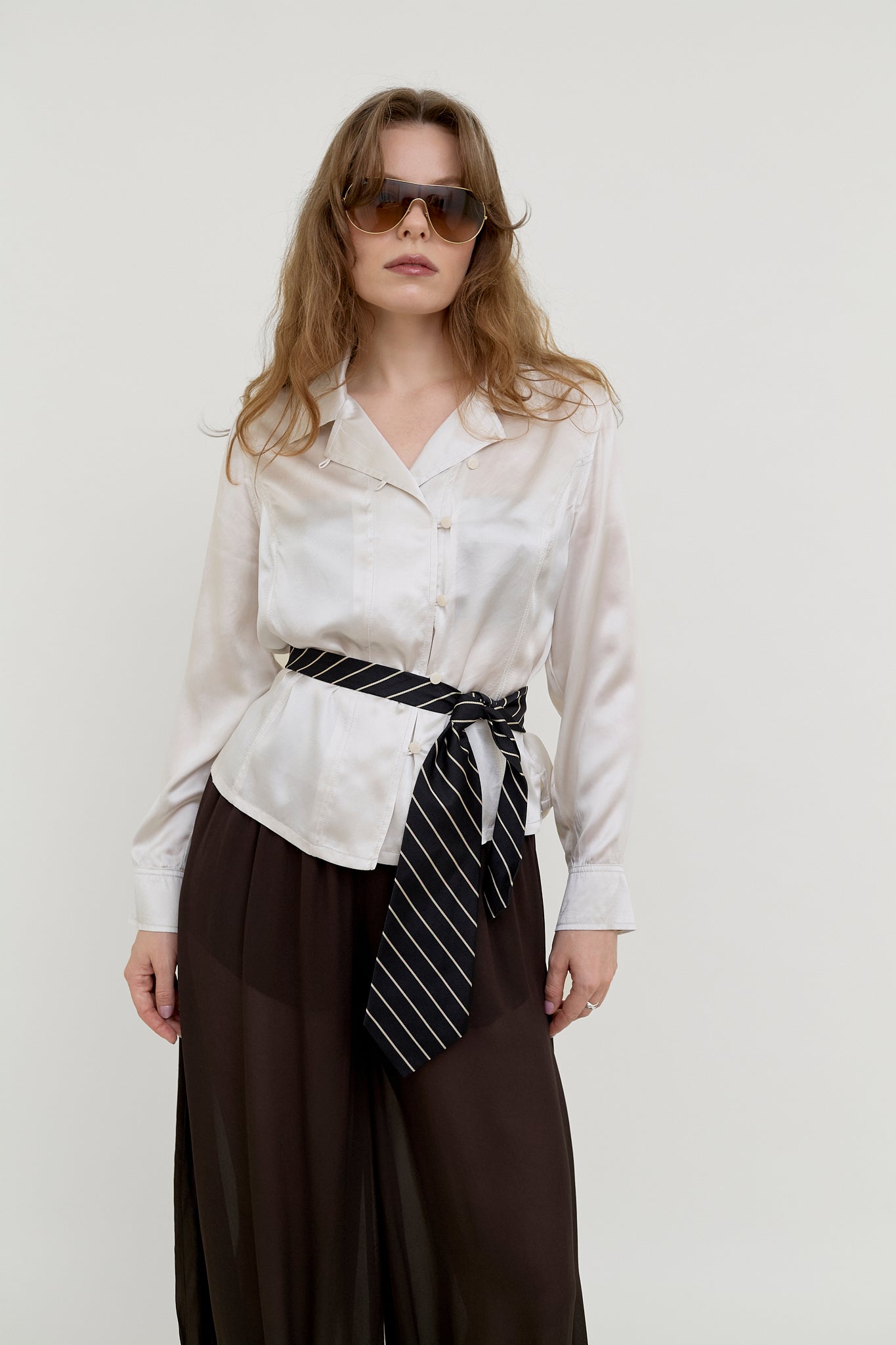 Champagne silk satin blouse