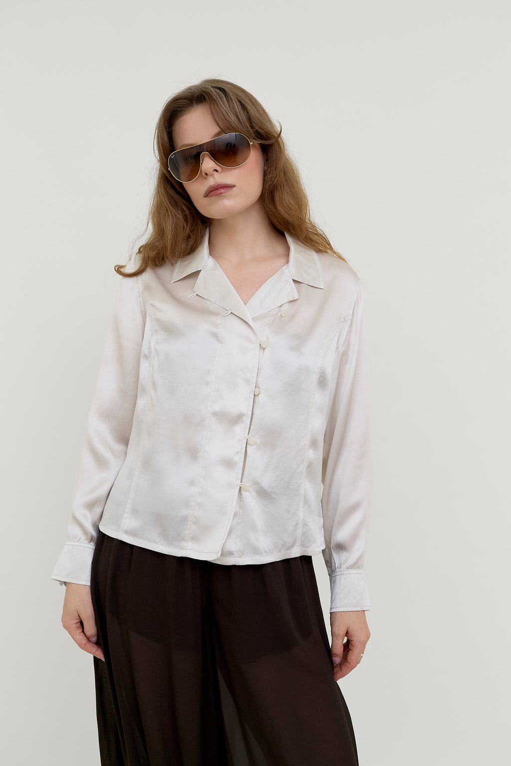 Champagne silk satin blouse