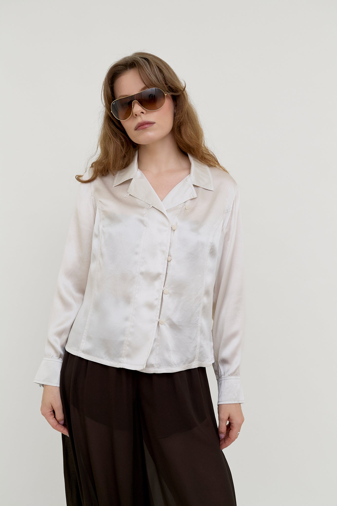 Champagne silk satin blouse