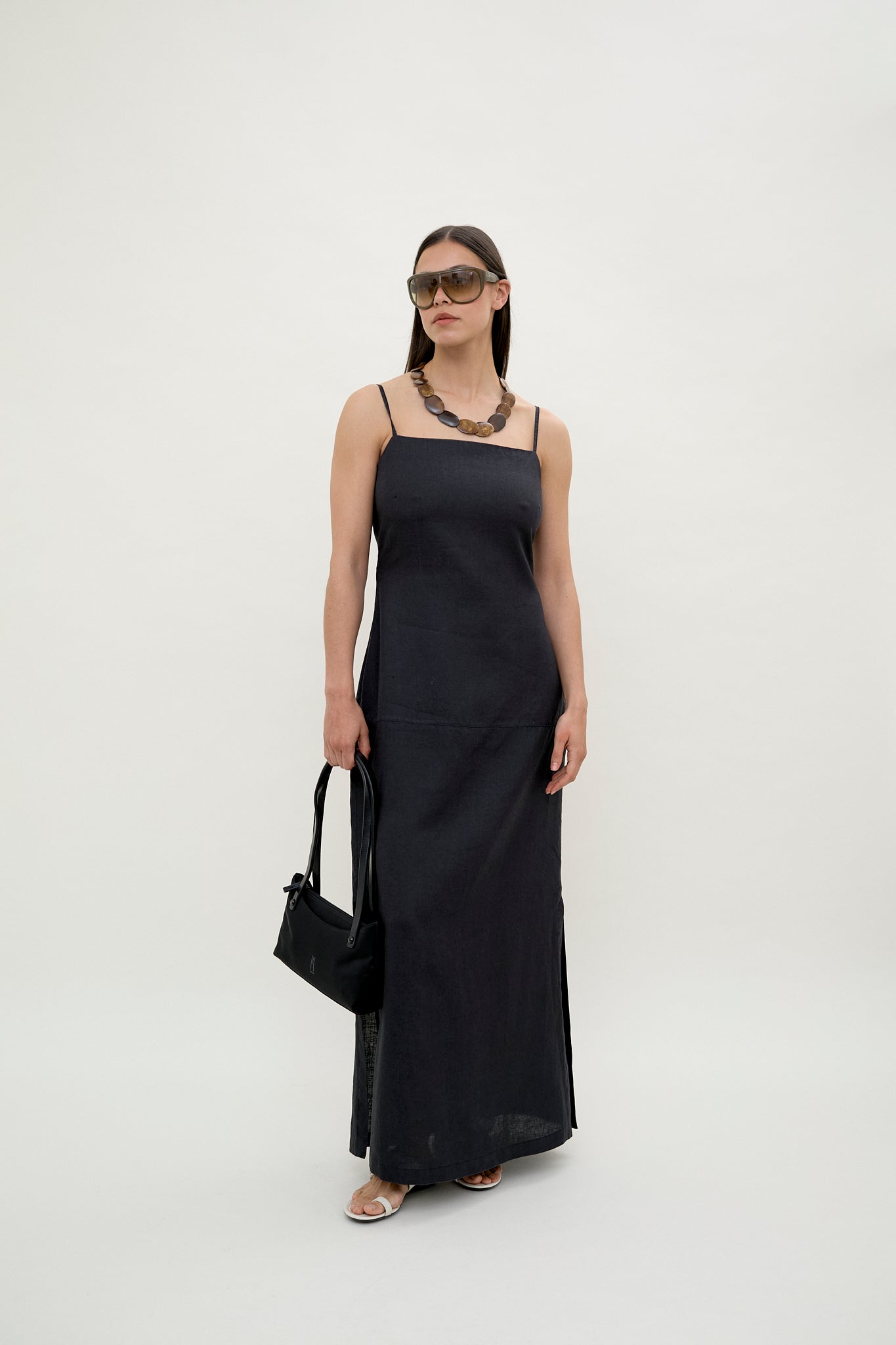 Black linen slip dress