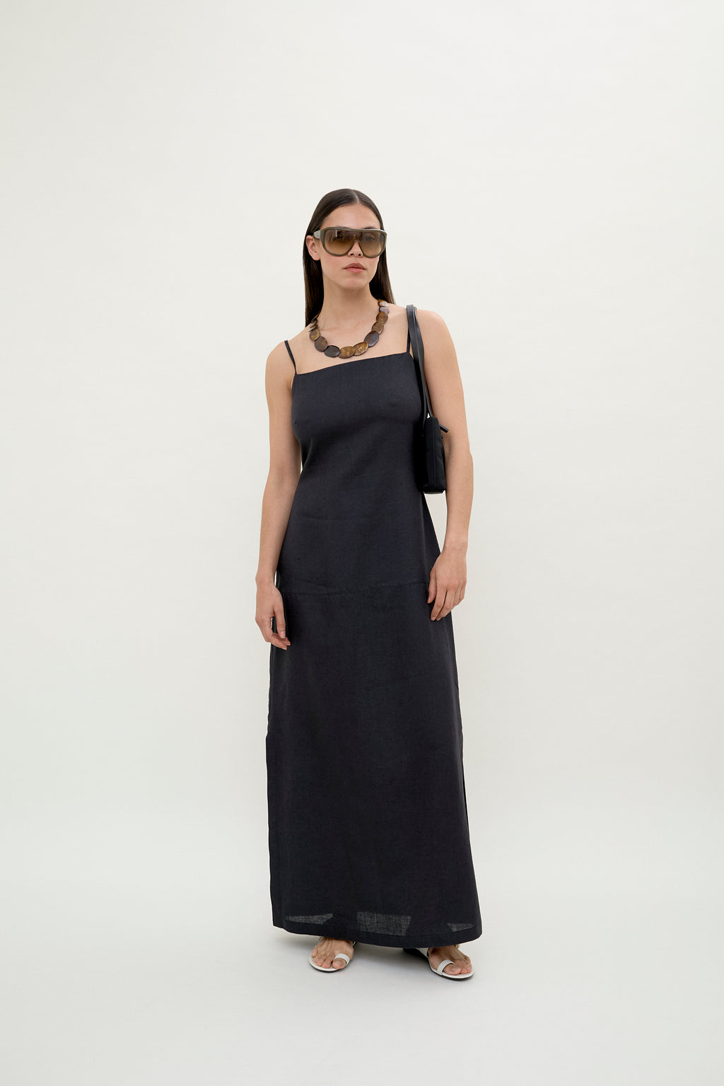 Black linen slip dress
