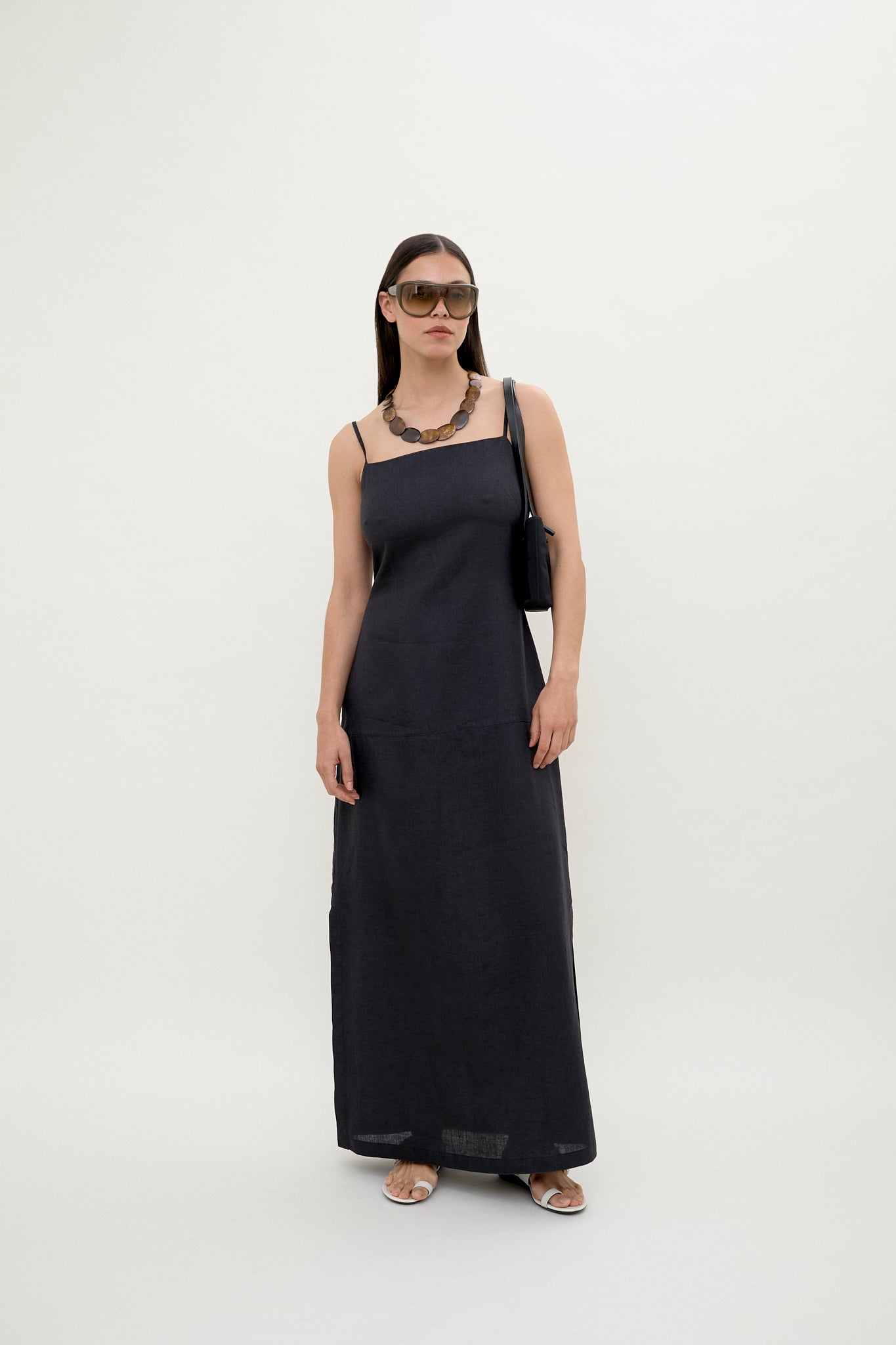 Black linen slip dress