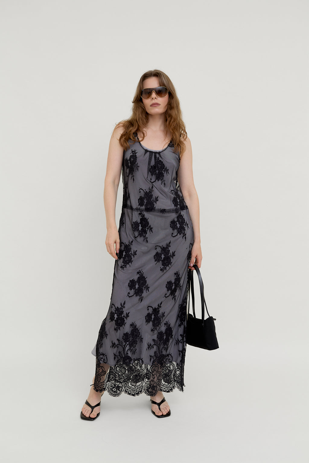 Vintage black lace slip dress