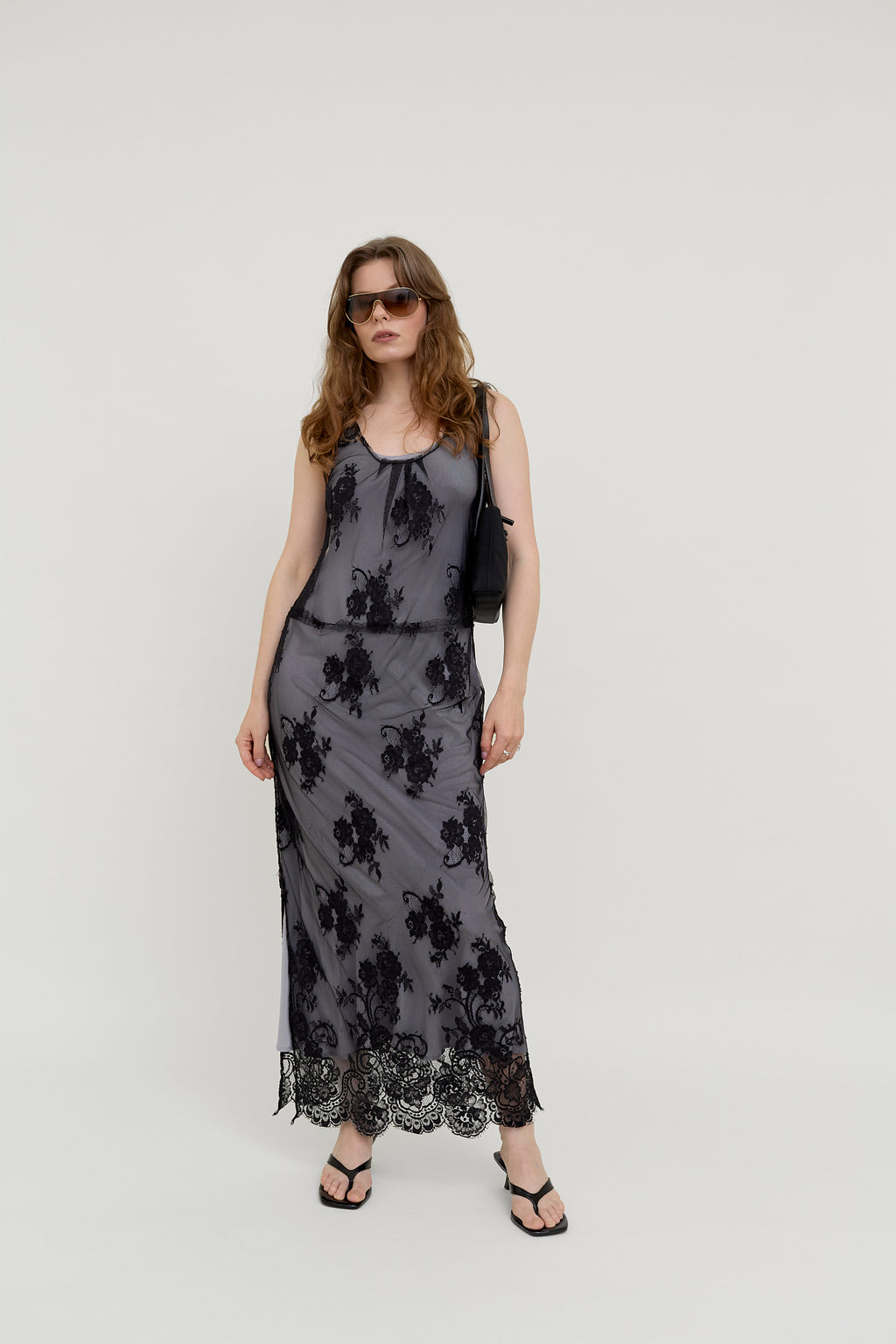 Vintage black lace slip dress