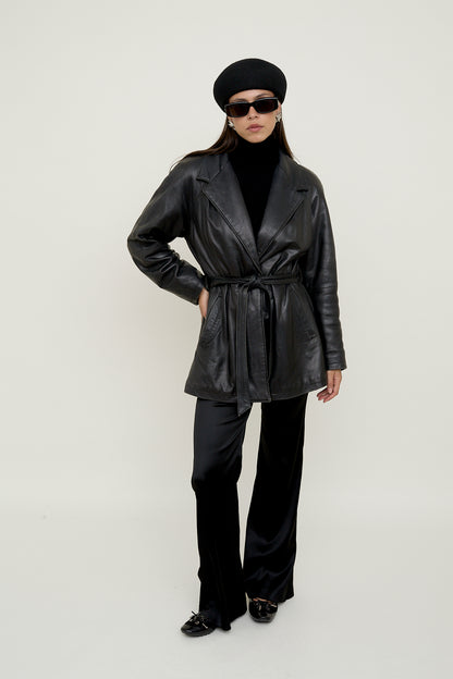 Black belted leather jacket