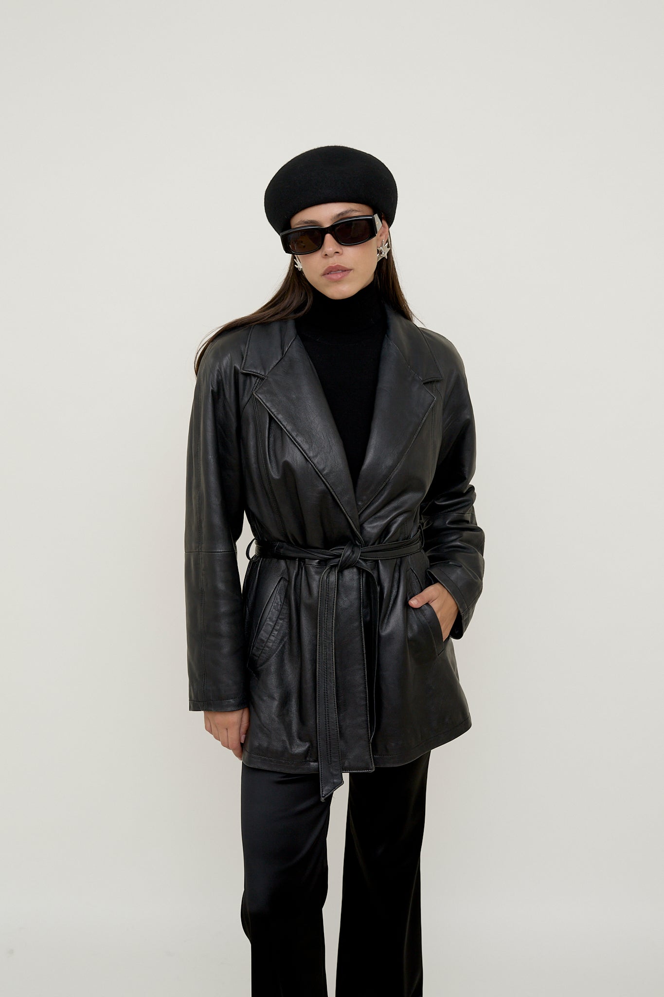 Black belted leather jacket