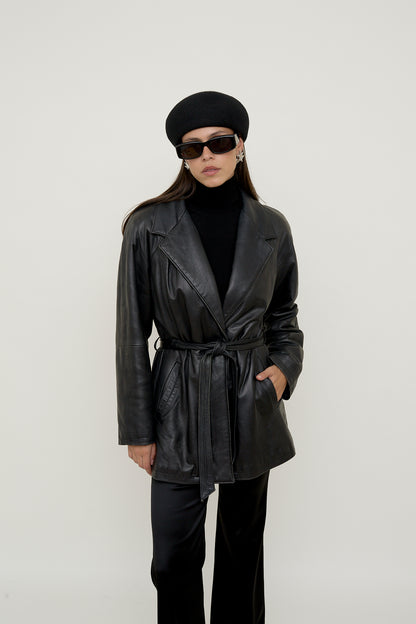 Black belted leather jacket