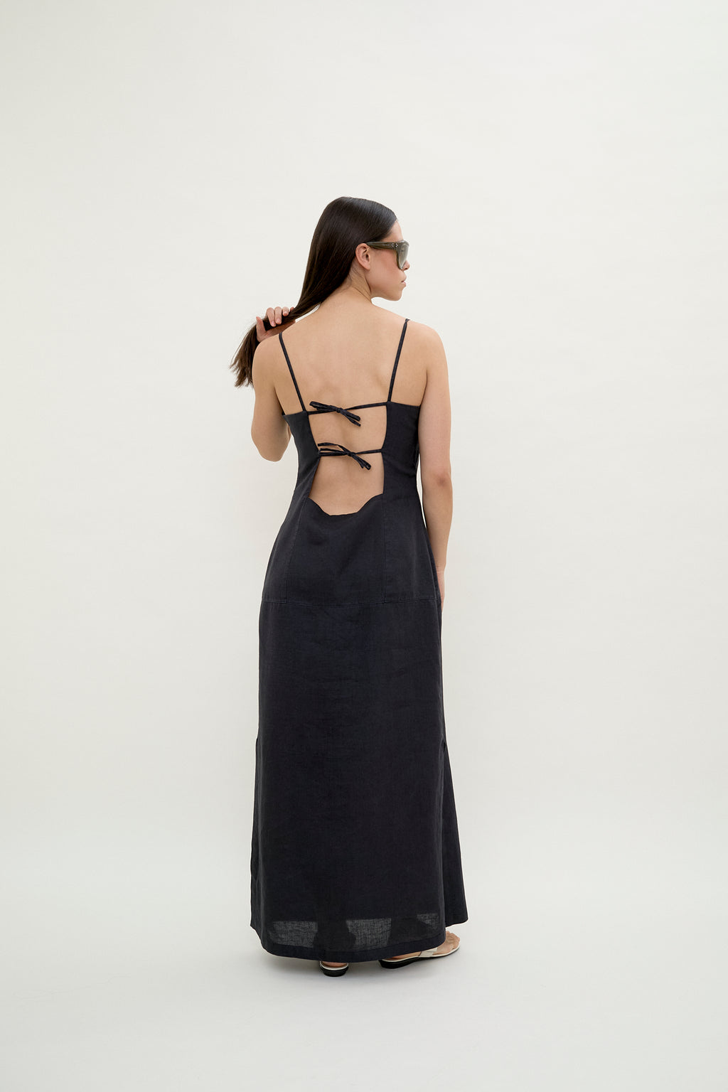Black linen slip dress