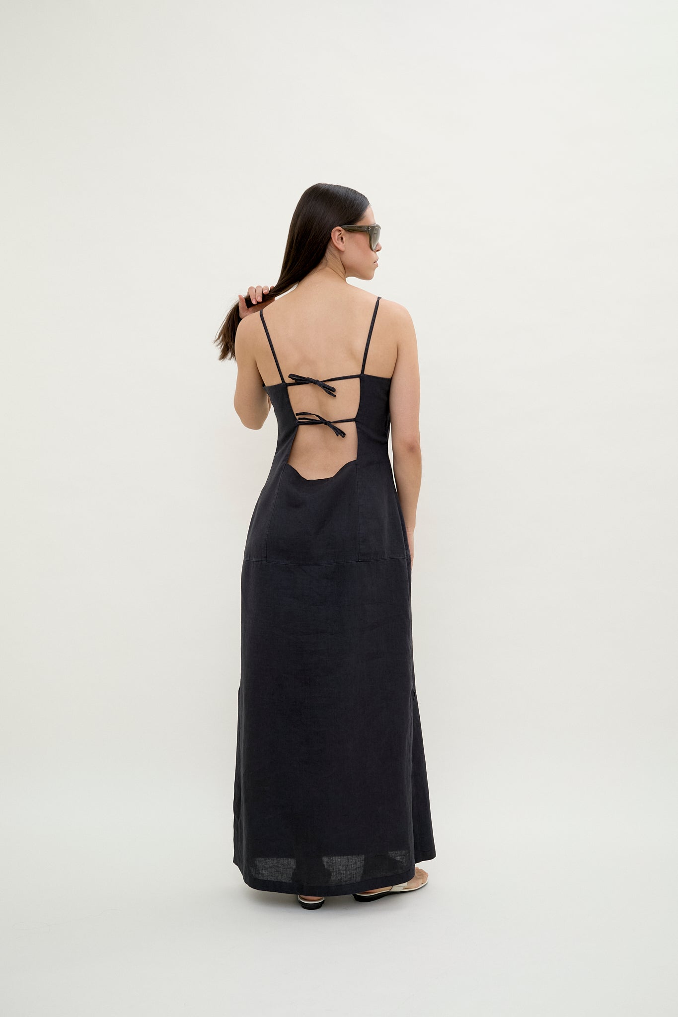 Black linen slip dress