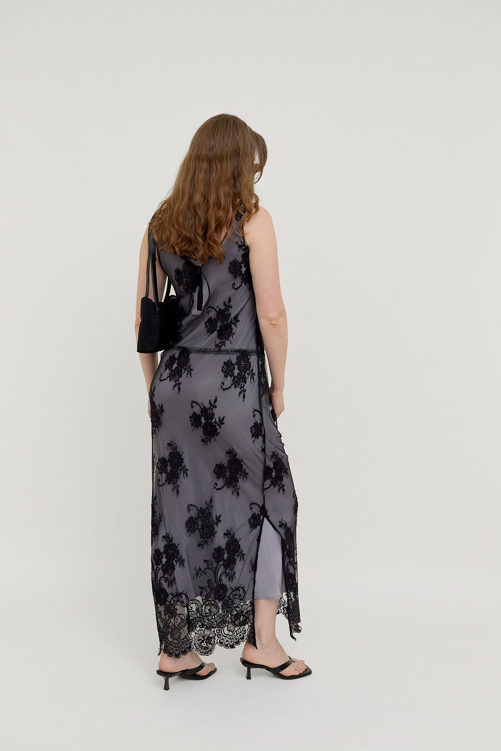 Vintage black lace slip dress
