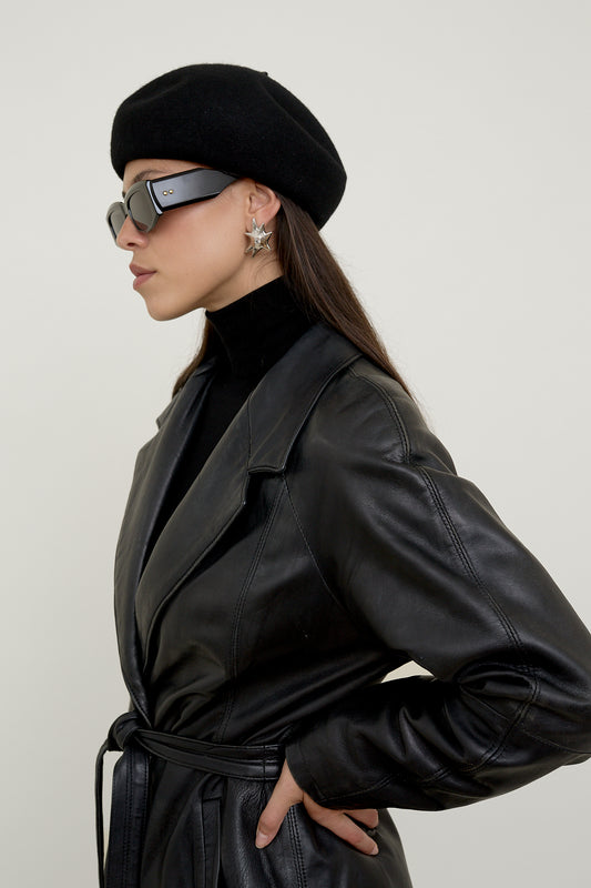 Black belted leather jacket