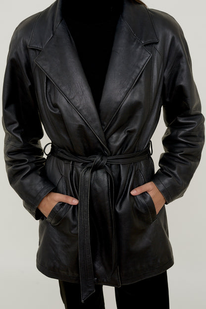 Black belted leather jacket