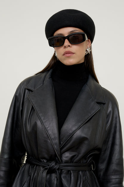 Black belted leather jacket