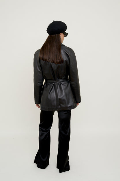 Black belted leather jacket
