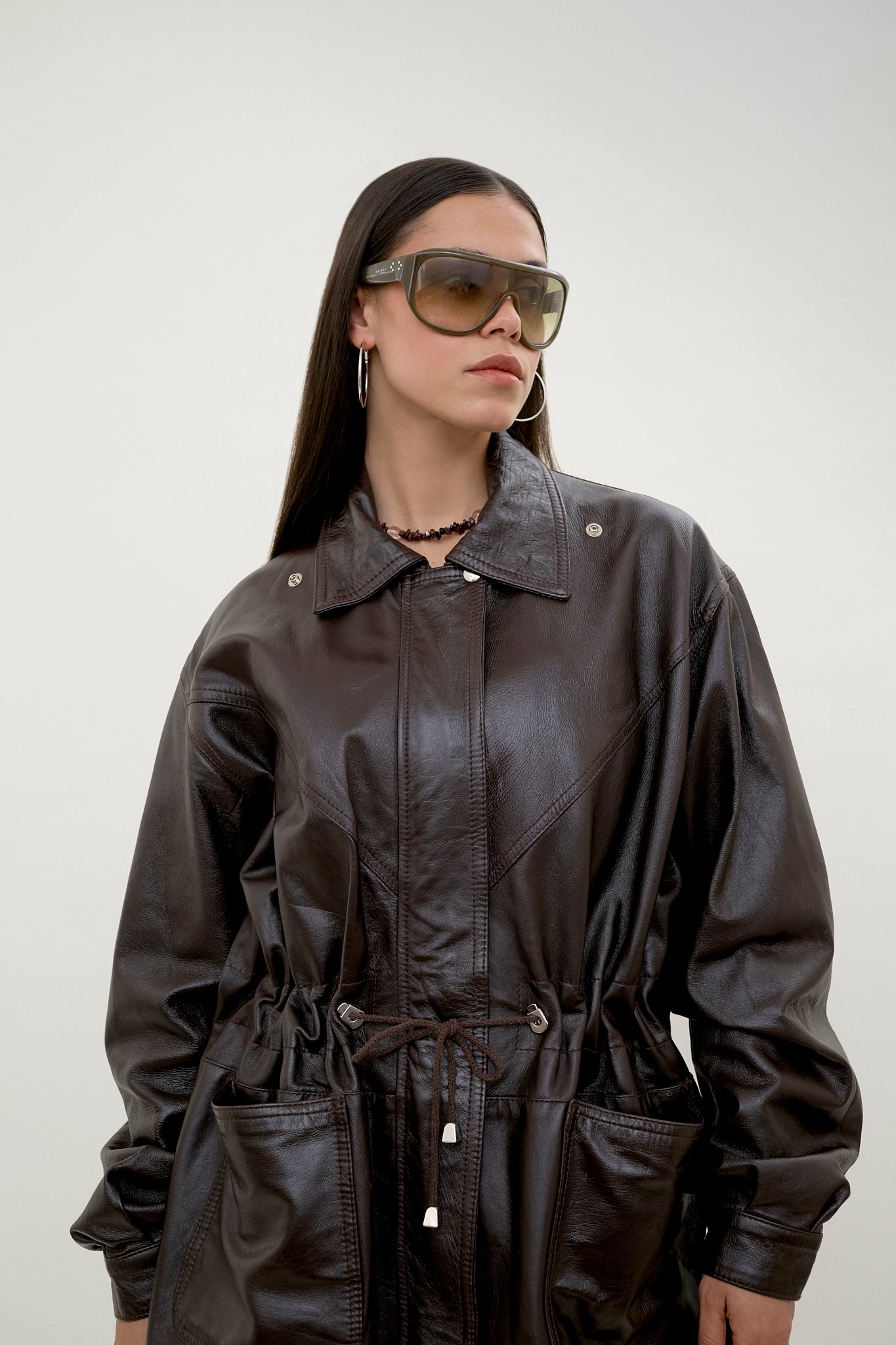Dark brown leather parka