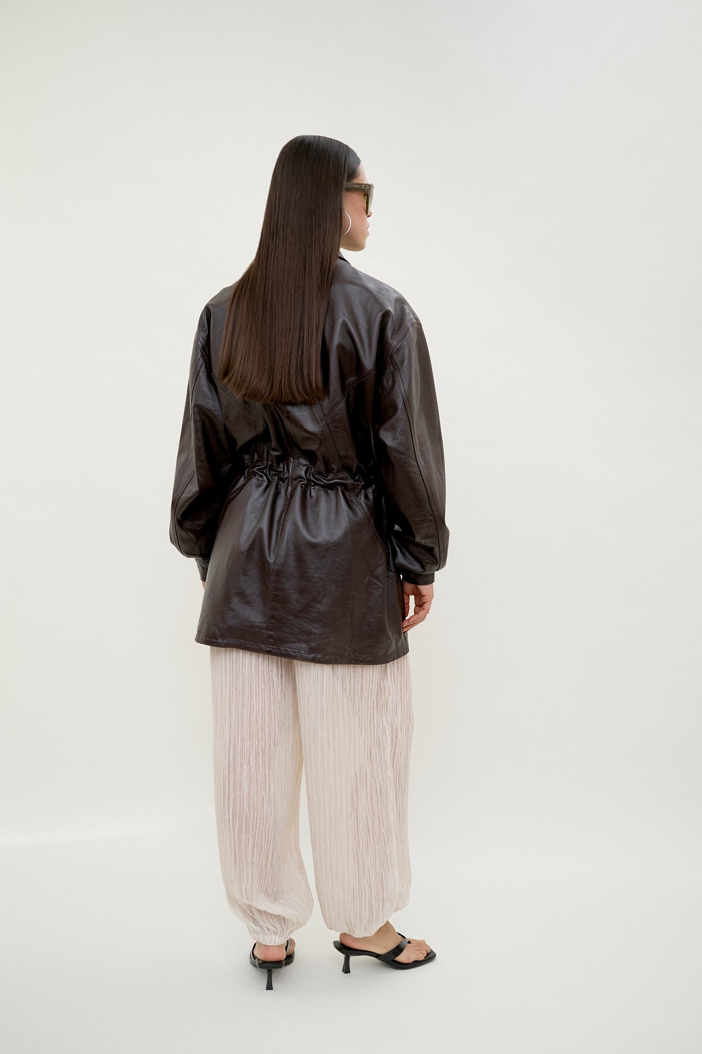 Dark brown leather parka