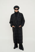 Dark plaid wool longline coat