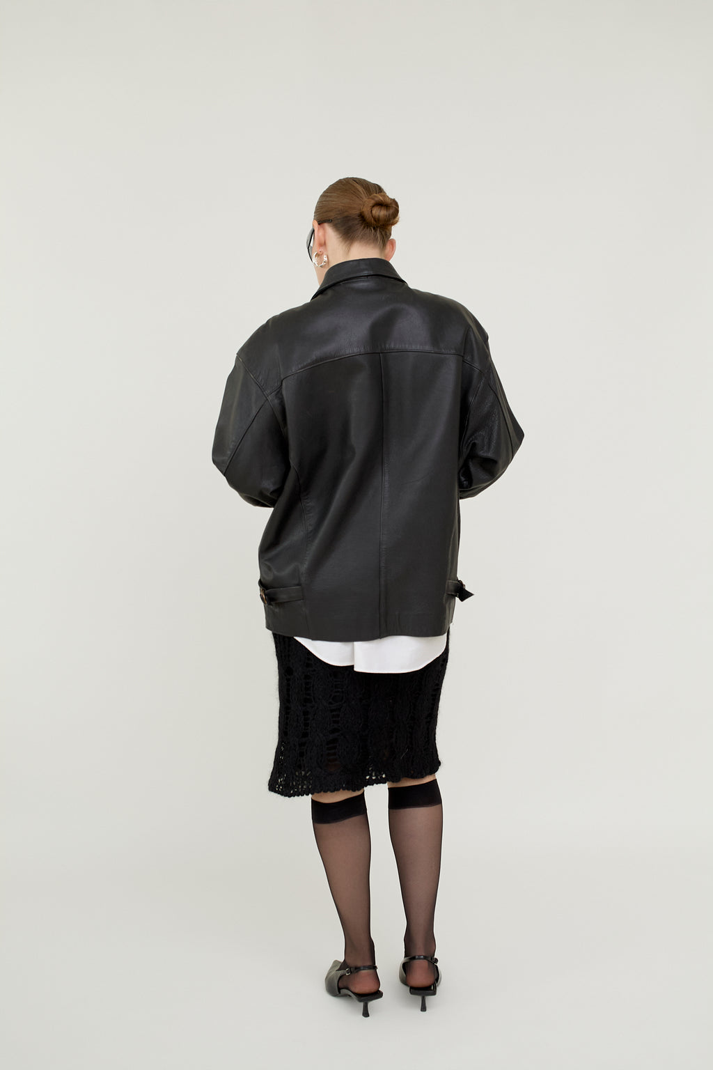 Black leather bomber jacket