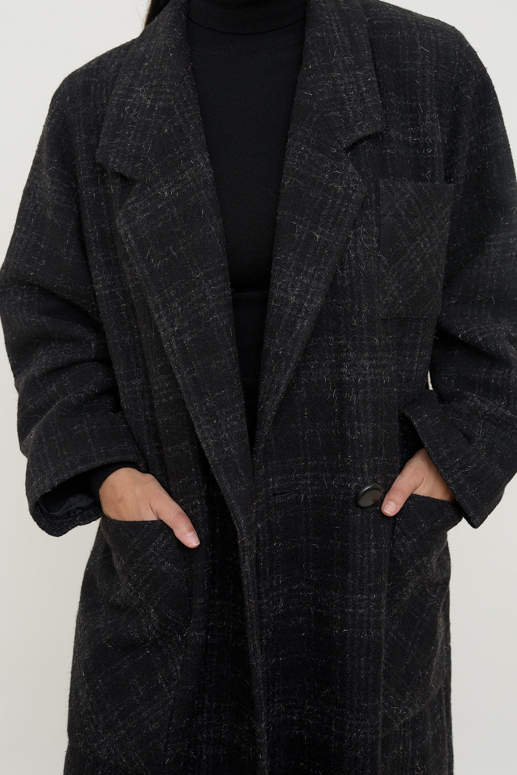 Dark plaid wool longline coat