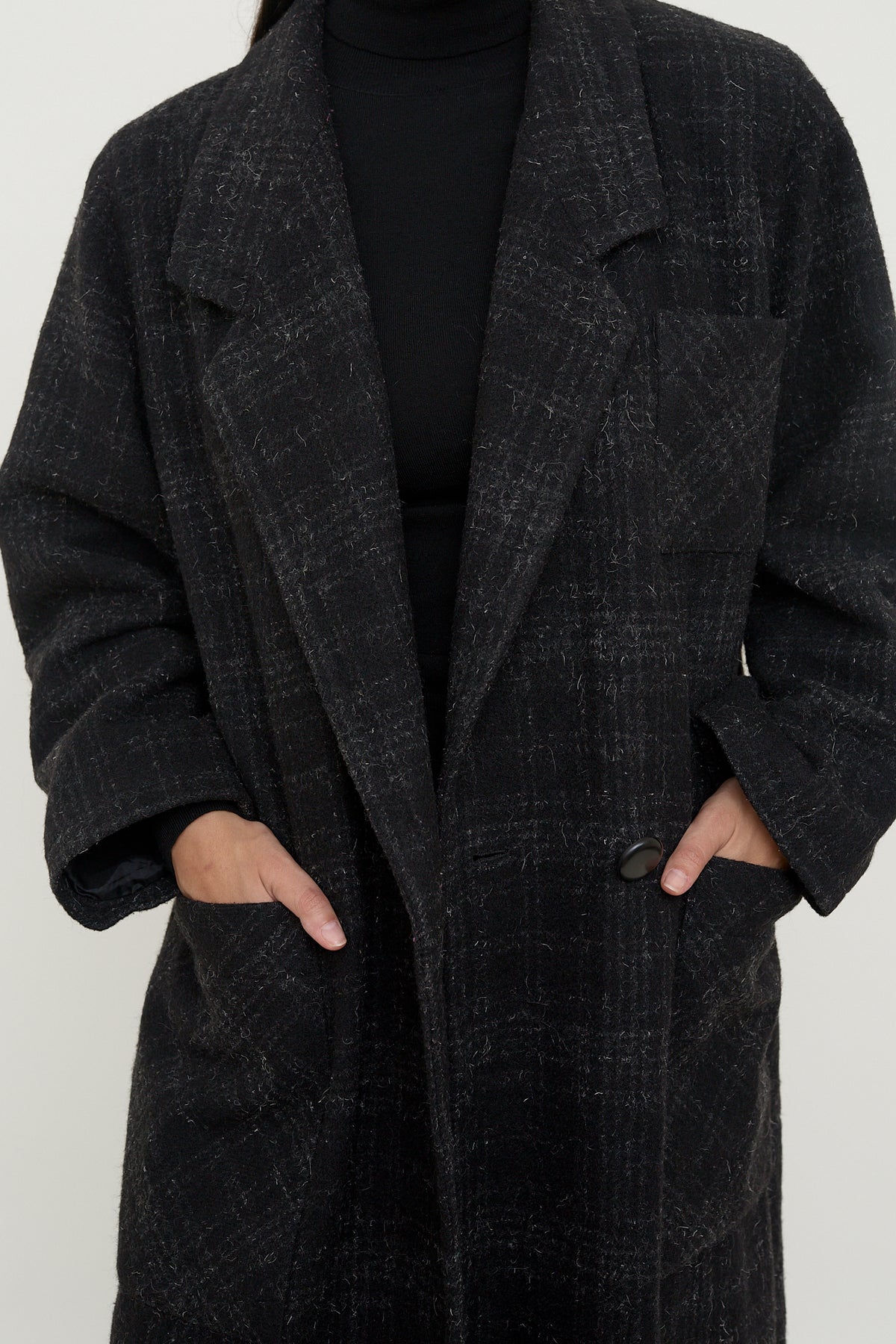 Dark plaid wool longline coat
