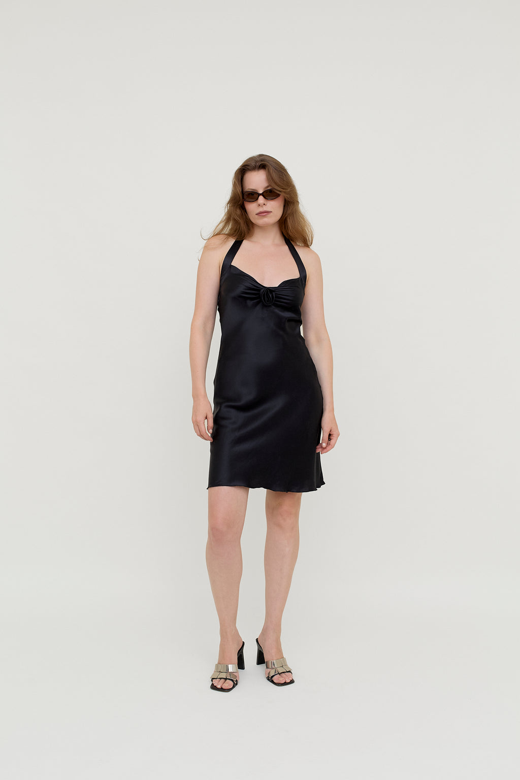 Black silk halterneck mini dress