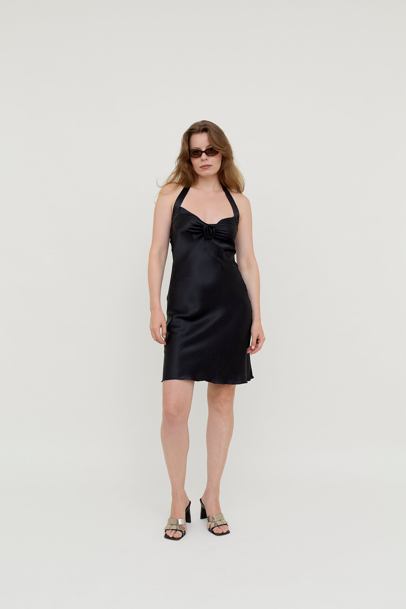 Black silk halterneck mini dress