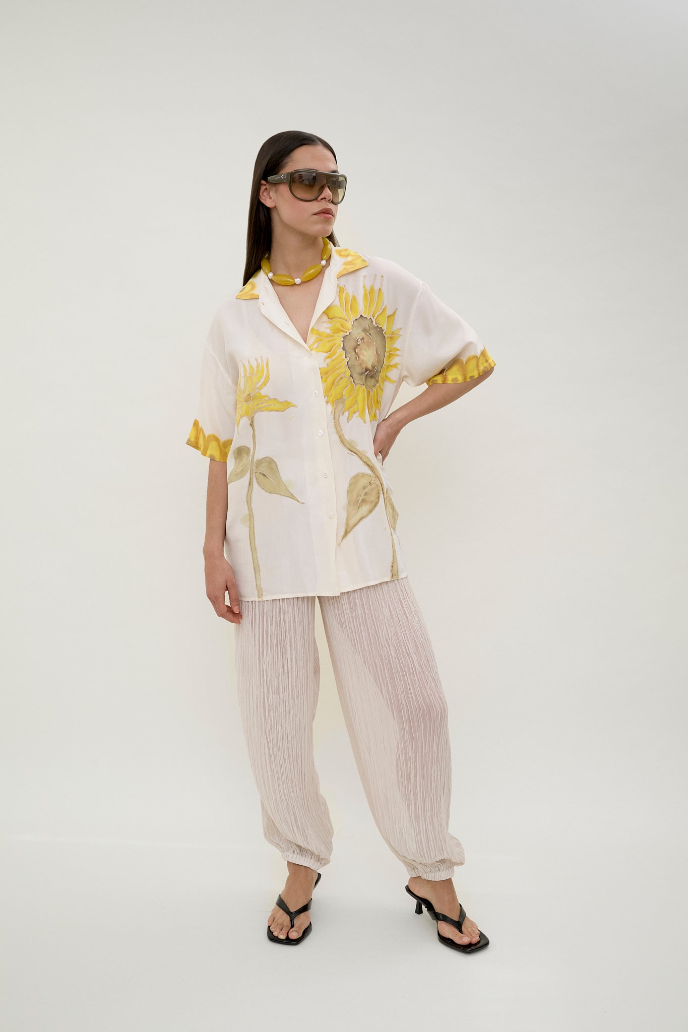 Hand-painted silk sunflower shirt