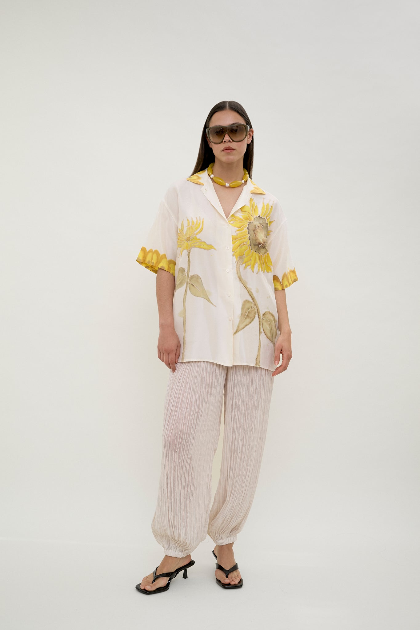Hand-painted silk sunflower shirt