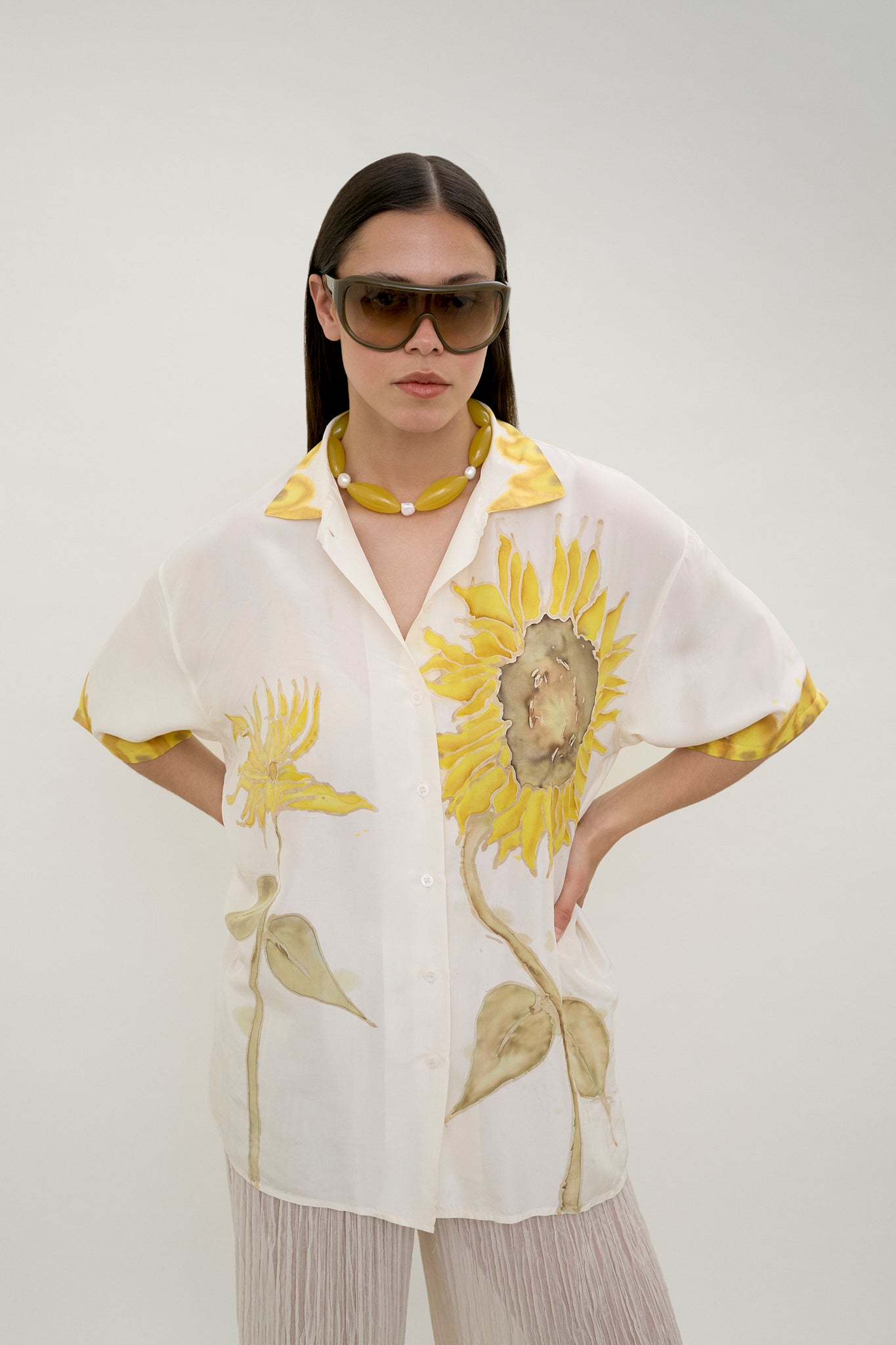 Hand-painted silk sunflower shirt