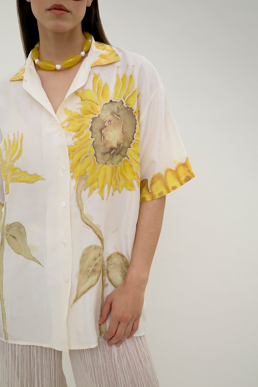 Hand-painted silk sunflower shirt