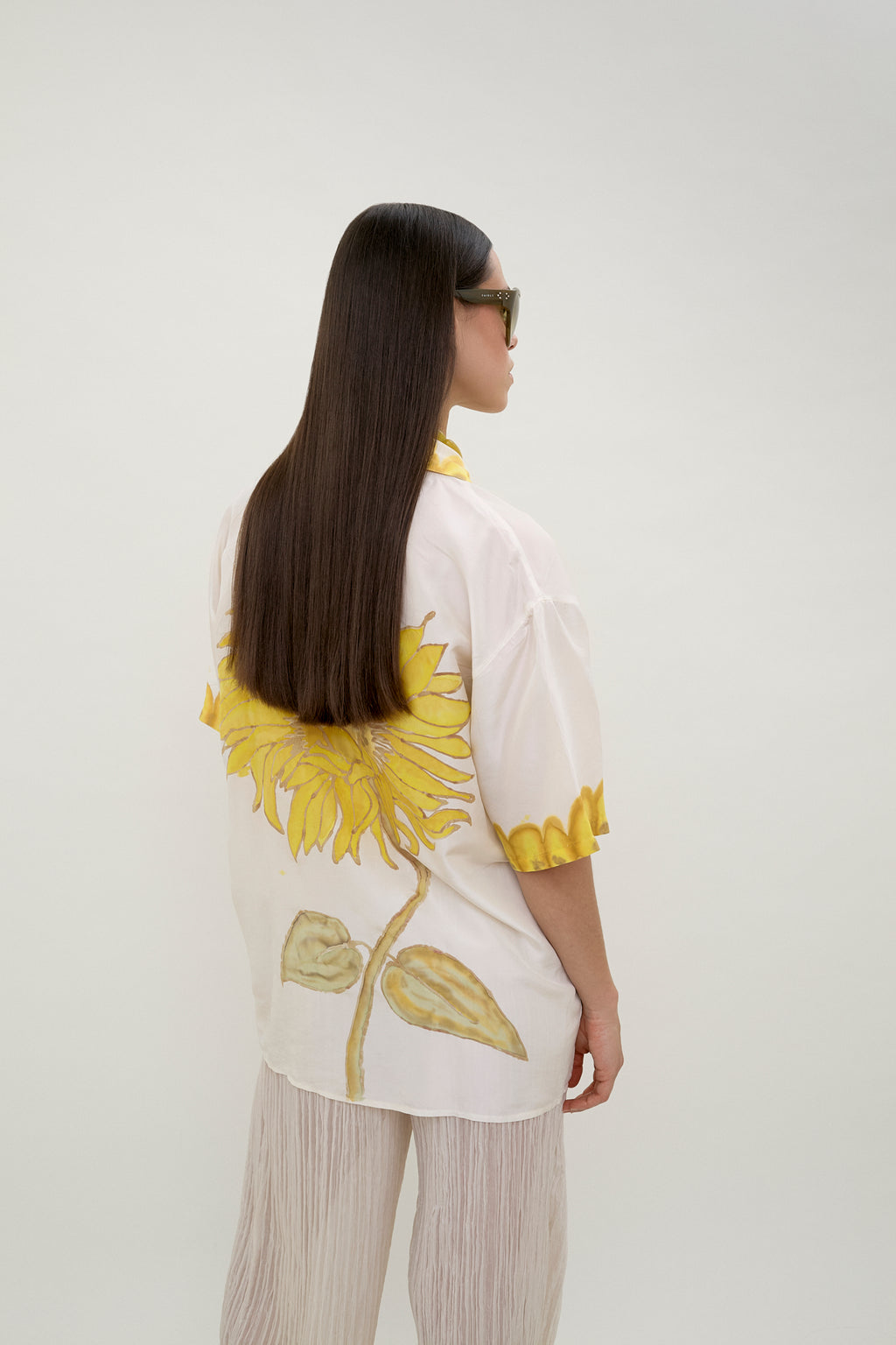 Hand-painted silk sunflower shirt