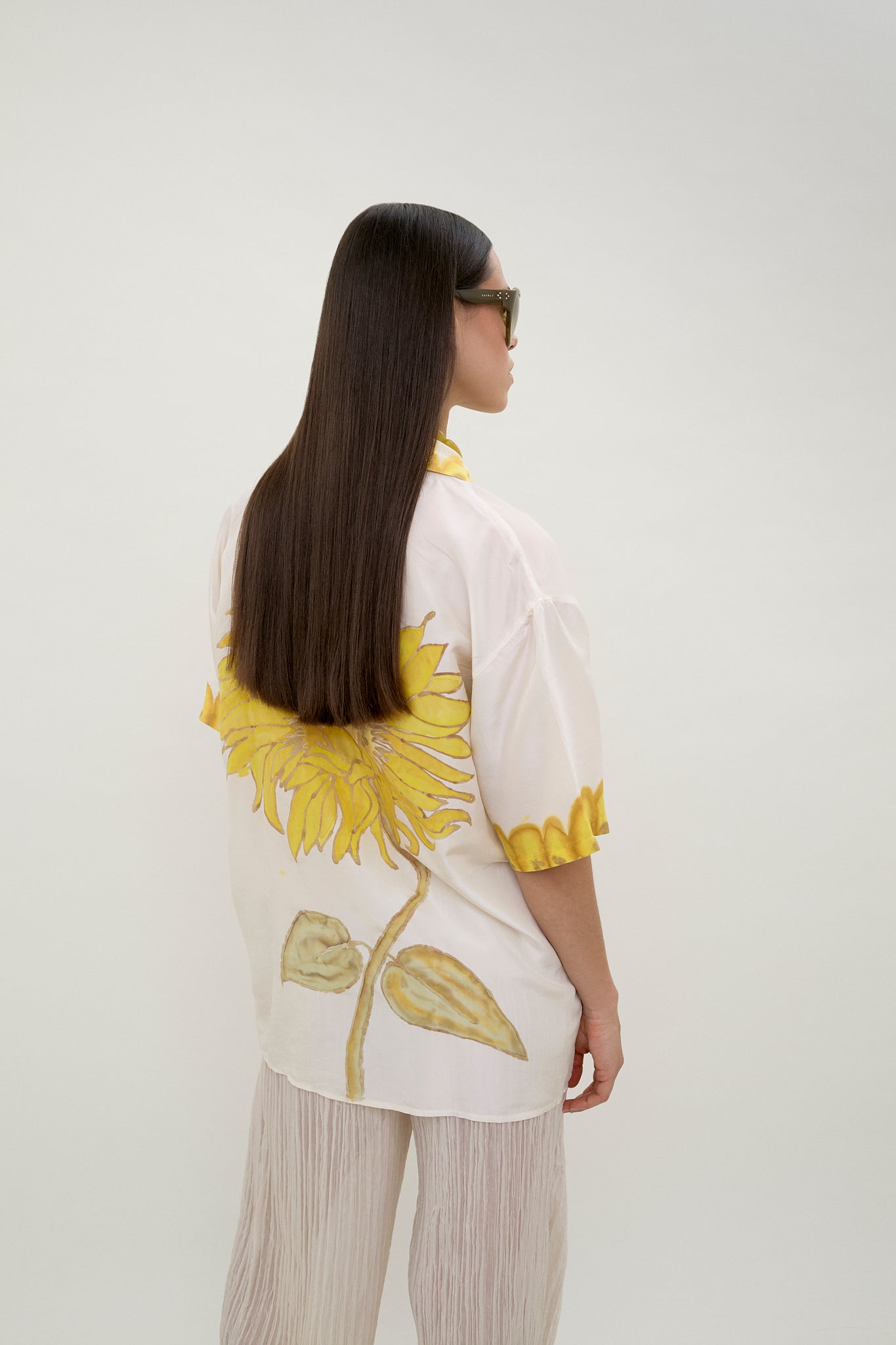 Hand-painted silk sunflower shirt