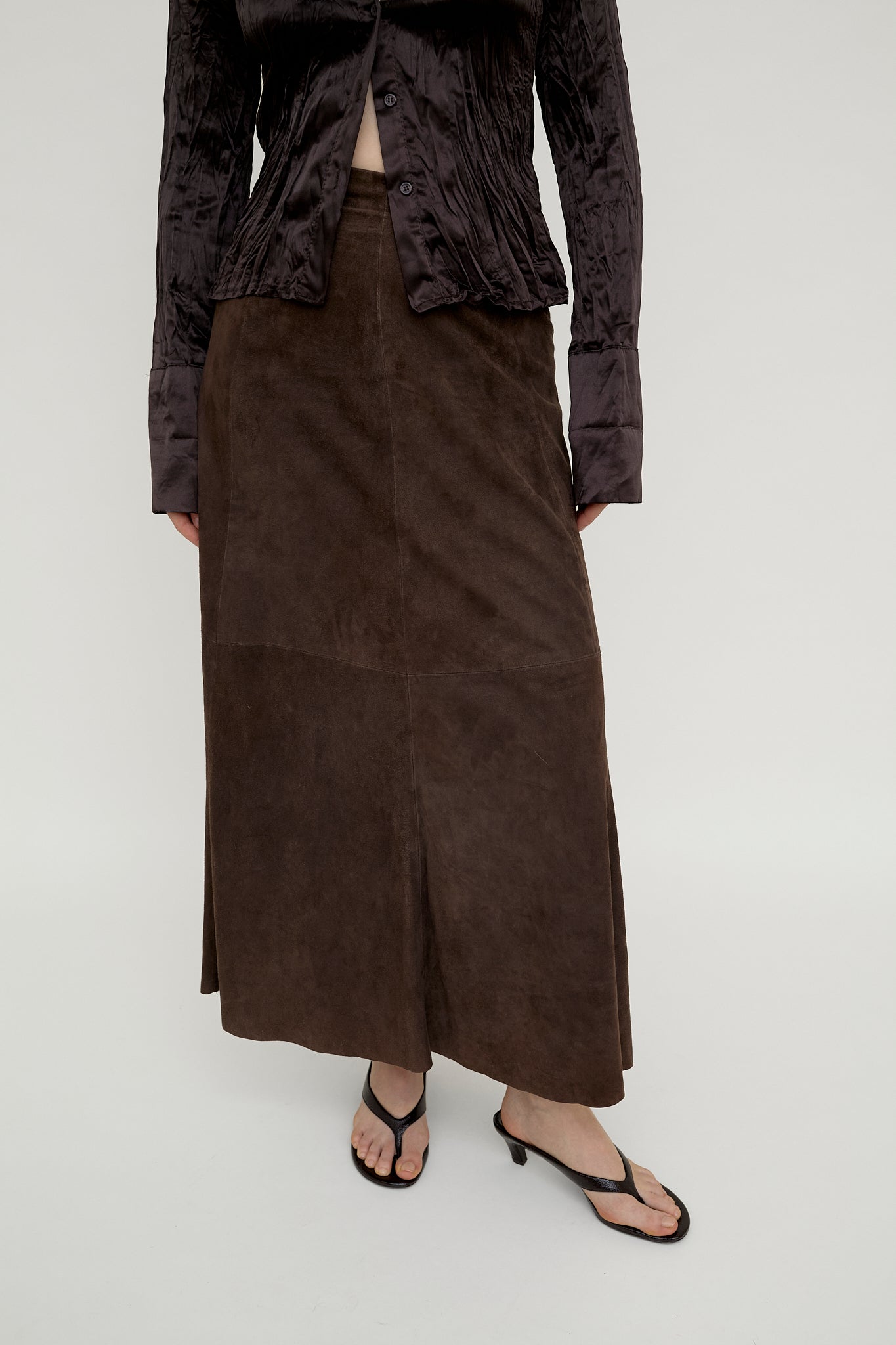 Suede A-line maxi skirt