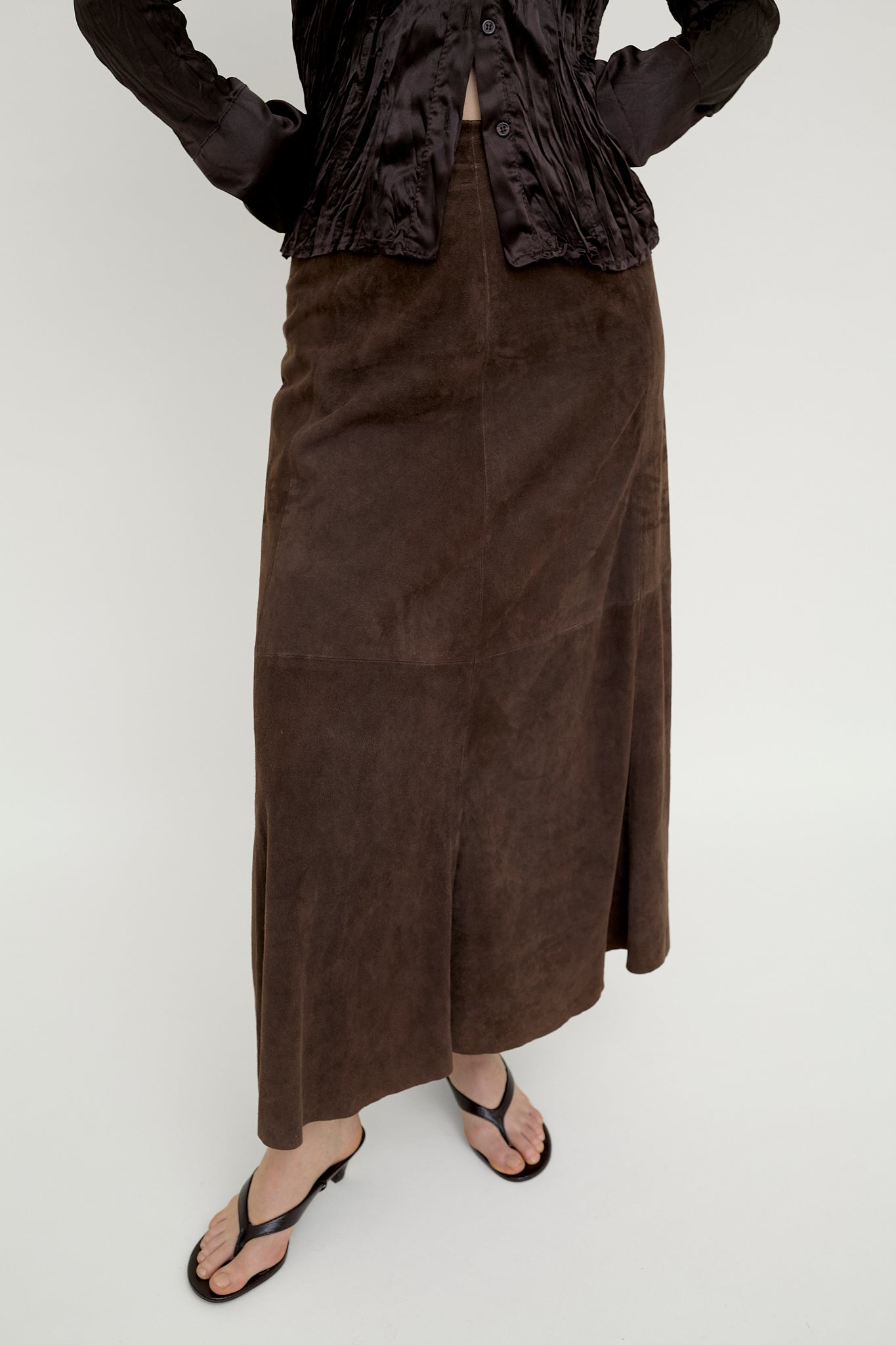 Suede A-line maxi skirt
