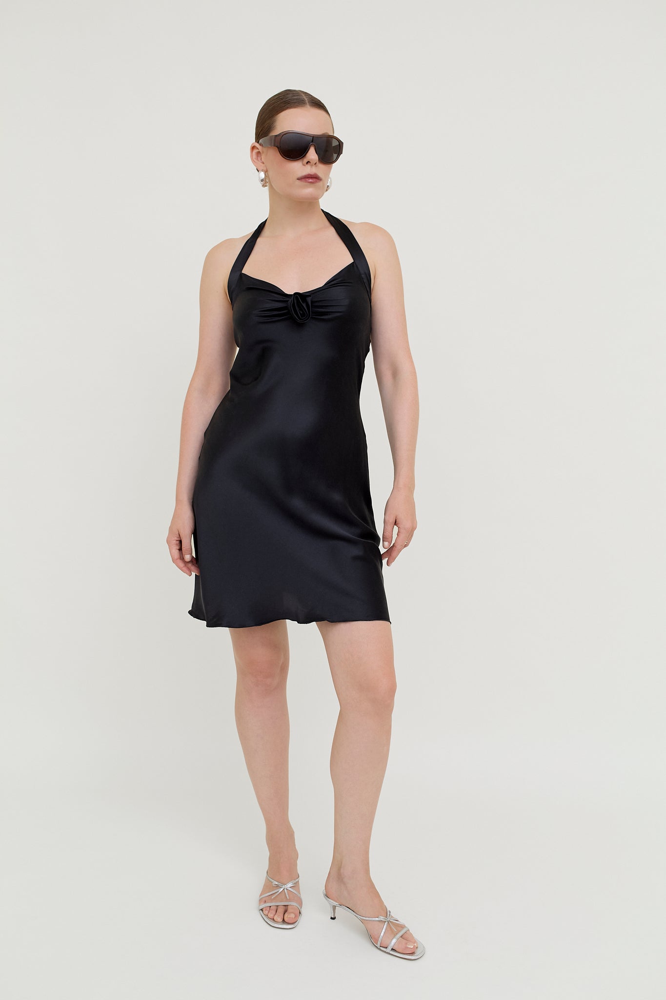 Black silk halterneck mini dress