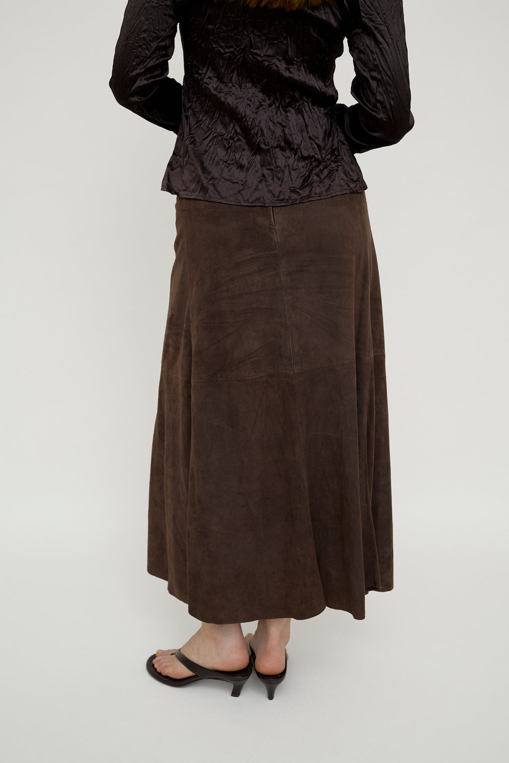 Suede A-line maxi skirt