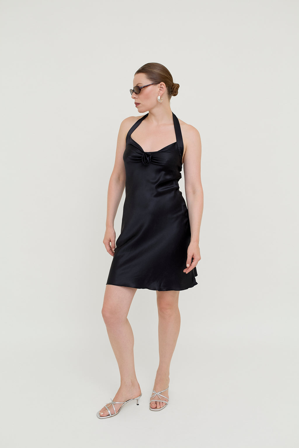Black silk halterneck mini dress