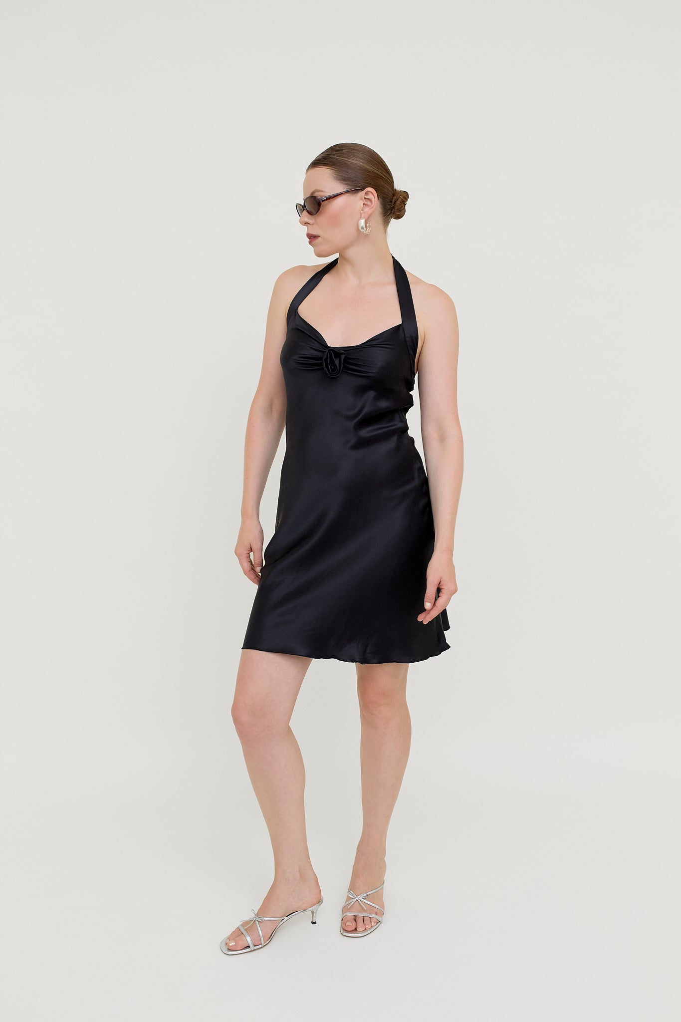 Black silk halterneck mini dress