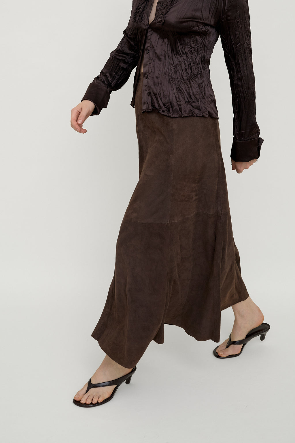 Suede A-line maxi skirt