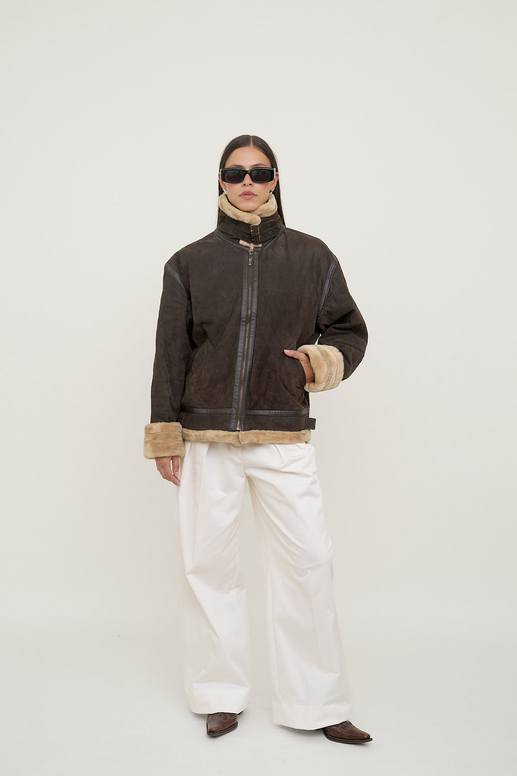 Sherpa-lined leather jacket