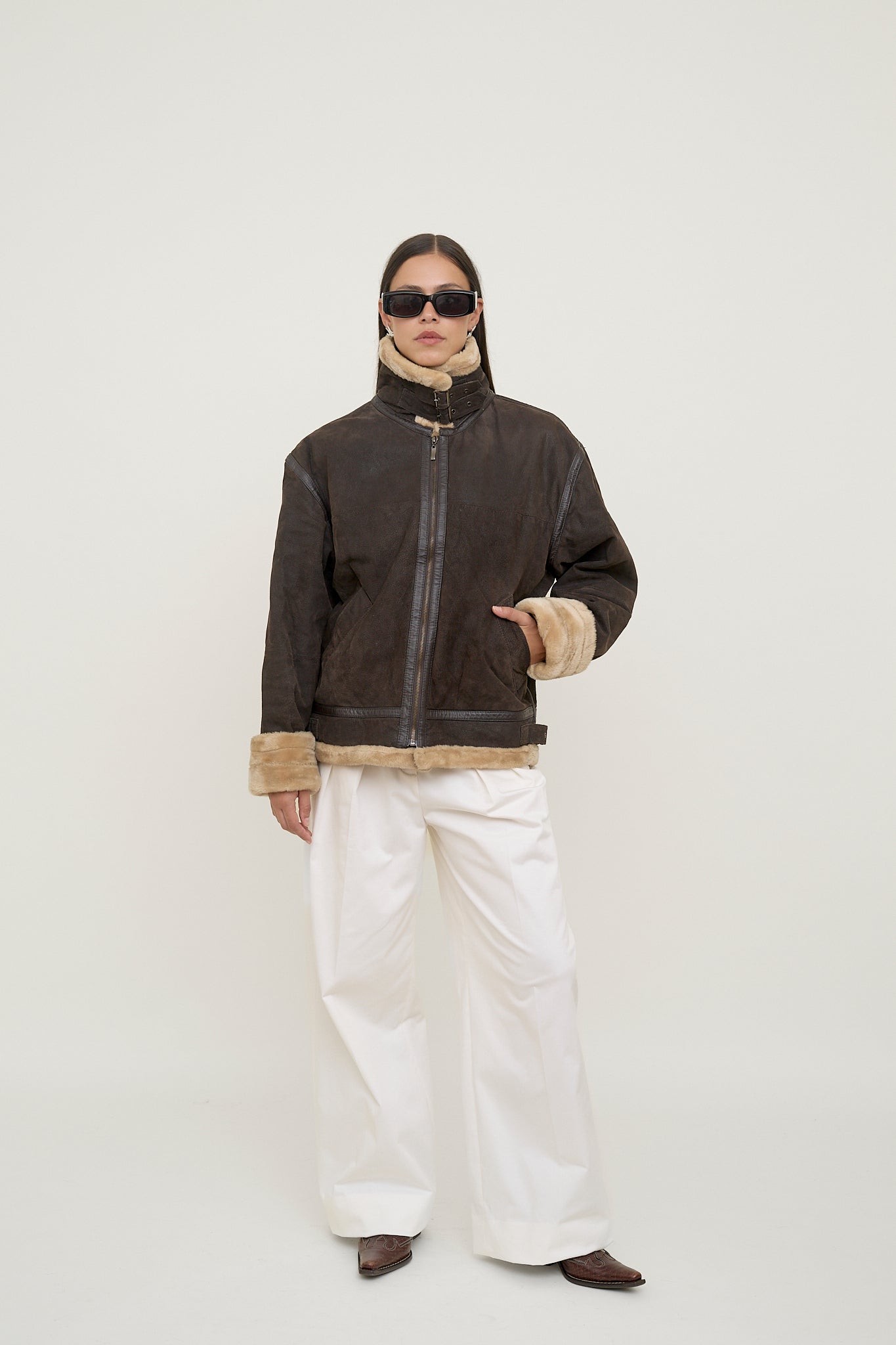 Sherpa-lined leather jacket