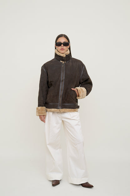 Sherpa-lined leather jacket