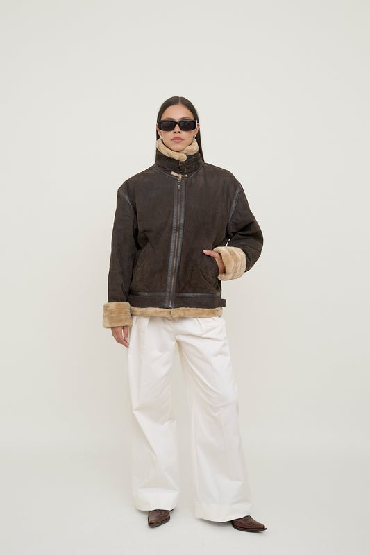 Sherpa-lined leather jacket