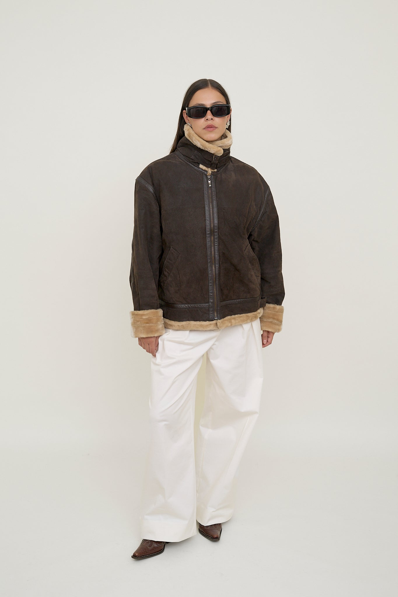 Sherpa-lined leather jacket