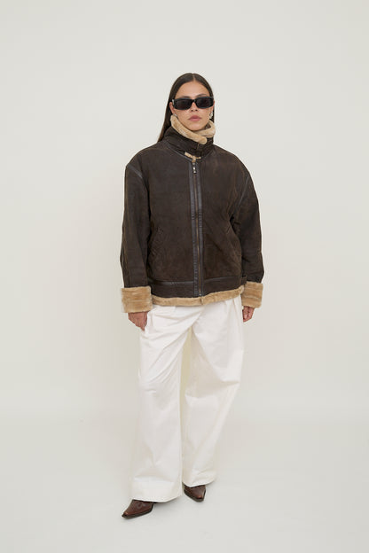 Sherpa-lined leather jacket