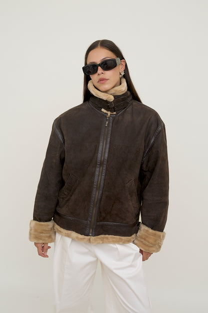 Sherpa-lined leather jacket