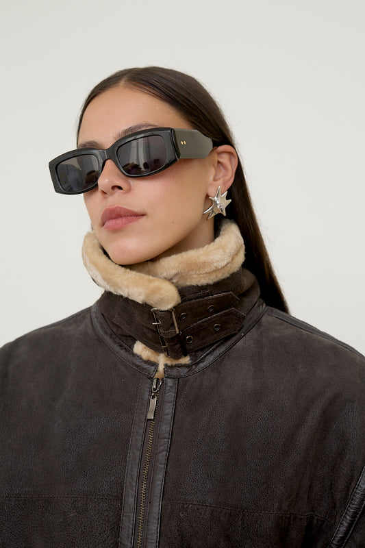 Sherpa-lined leather jacket