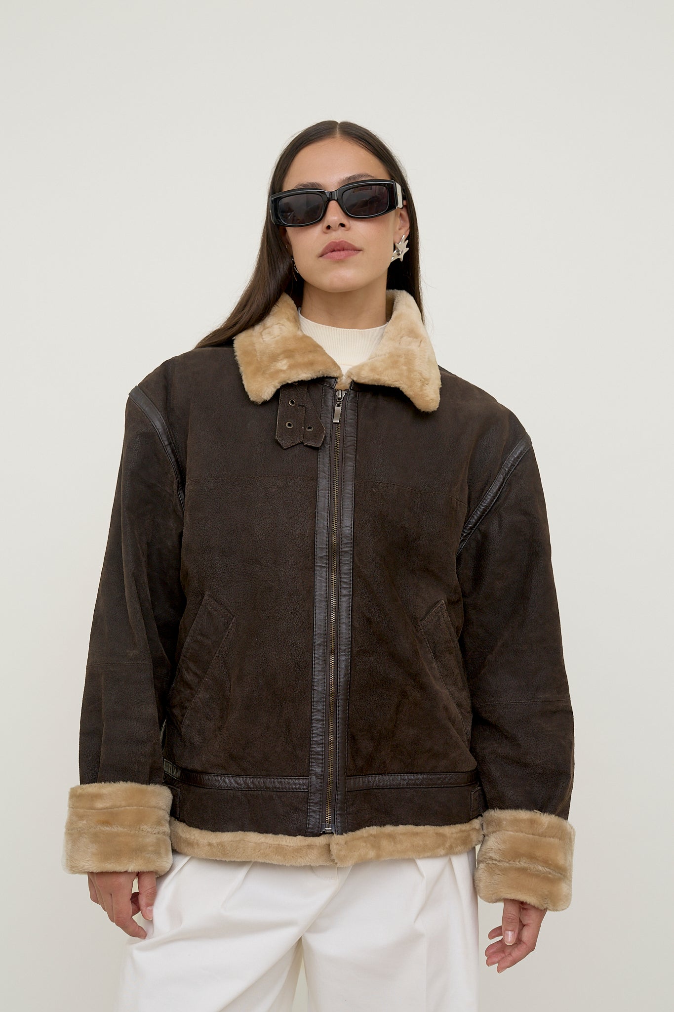 Sherpa-lined leather jacket