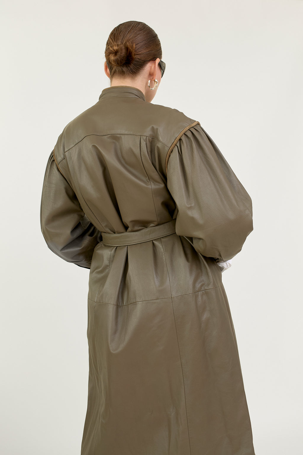 Quilted leather coat with belt